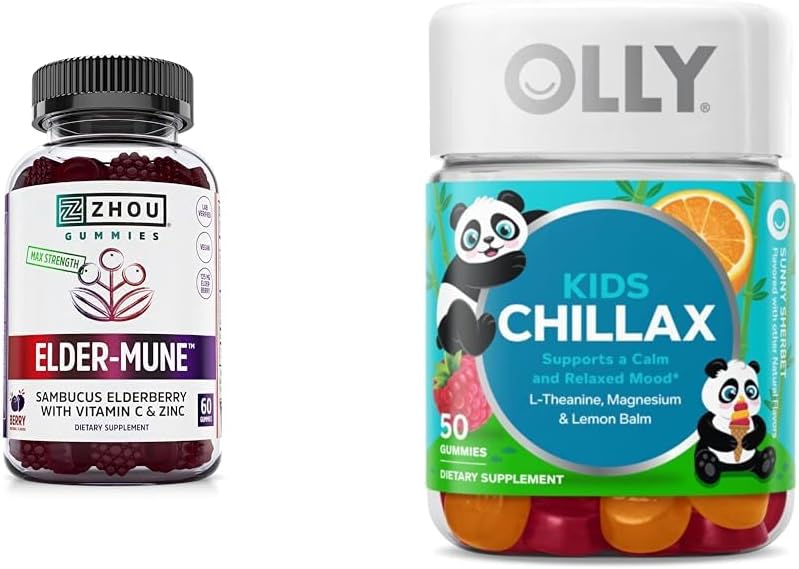 Zhou Ernæring Eldrebær Gummies 60 Count & OLLY Kids Magnesium Gummies 50 Count Immune & Calm Support
