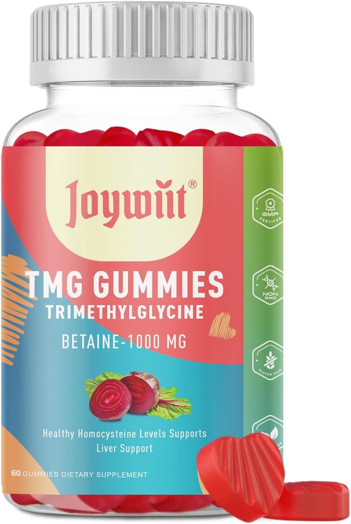 Tmg Trimetylglycine Gummies Kosttilskudd 1000mg Betain Anhydrous Tmg Gummies, Homocysteine Nivåer, Energi, Metylering og immun støtte, Liver Helse, Glutenfri, 60 Ct