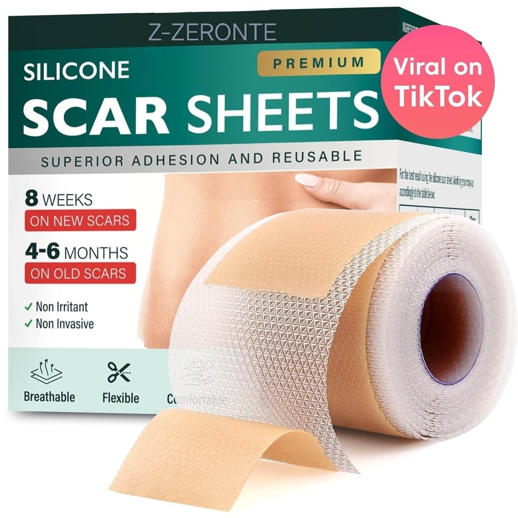 Silikone Scar Sheets, Silikone Scar Tape (1,6"x 120" Roll-3M), reusable og effektive Scar Removal Sheets, Silikone Scar Removal Sheets for kirurgiske arr, Healing Keloid, C-del, Tummy Tuck