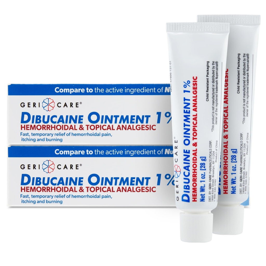 GeriCare Dibucaine Hemorroid Ointment 1% smertestillende hemorroid krem | Hemorroideal & Topical Analsex | Rask lindring fra å brenne & kløe | Fast-aktiv ekstern hemorroid behandling 1oz (2 pakke)