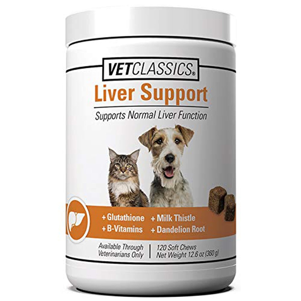 Vet Classics Liver Support Pet Health Supplement for hunder, katter – Leverfunksjoner – B-vitaminer, glutathion, Melk Thistle – Myke tabletter, Chews – 120 Soft Chews