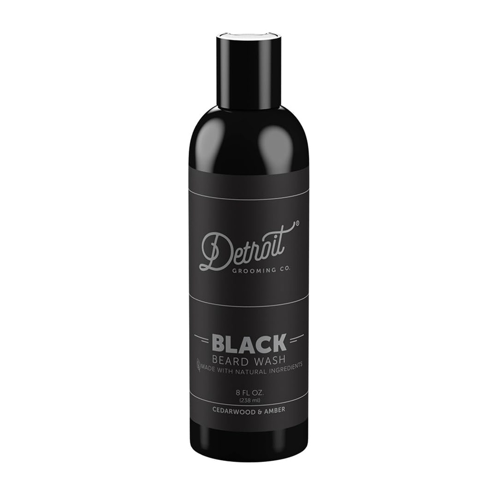Detroit Grooming Co. Beard Vaske - Mens dyp rengjøring Shampoo for Beards og Mustaches - Aloe Vera og essensielle oljer for forfriskende - Cedarwood & Amber Scent - Black Edition - 8oz