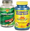 Naturens liv Monolaurin & Bromelain Sinus Ease Bundle | sunn immunfunksjon og respirasjonsstøtte | 90ct, 100ct
