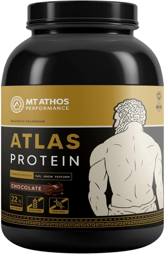 Atlas sjokoladeprotein pulver | Goat melk Whey med kaseinprotein | 22 g Protein per servering | sjokolade | 28 serveringer