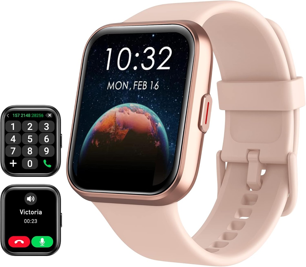 Smart Klokke for kvinner Android og iPhone, Alexa innebygd, 1.8" Touch Screen Fitness Tracker med svar/make anrop, IP68 Vanntett hjertefrekvens/Sleep/SpO2-skjerm, Pedometer, 100+ Sportsmoduser