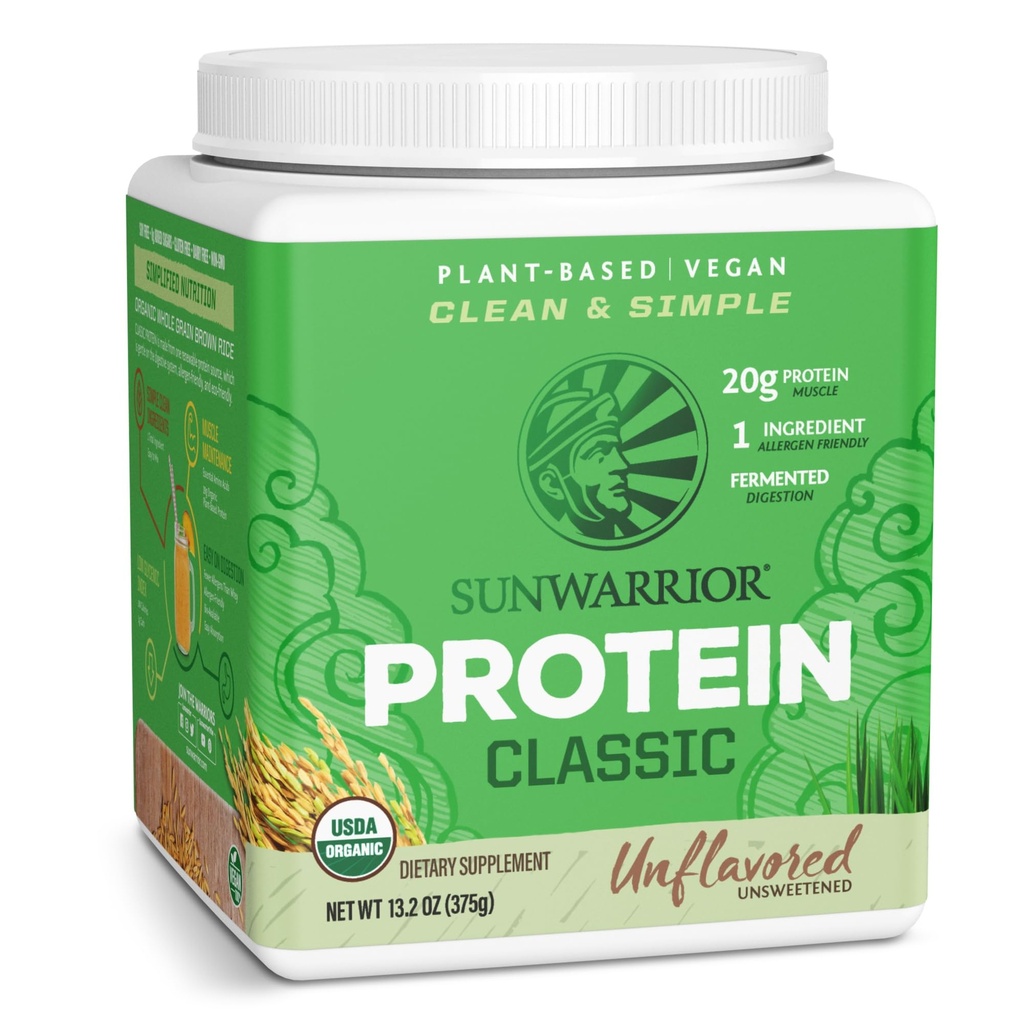 Brun Rice Protein pulver med Bcaa & Aminosyrer Rå Rice Protein Shake Glutenfri Lavkarbohydrat Dairy Gratis | Plant Basert Klassisk Sprouted Brun Rice Protein pulver Naturlig 750g ved Sunwarrior