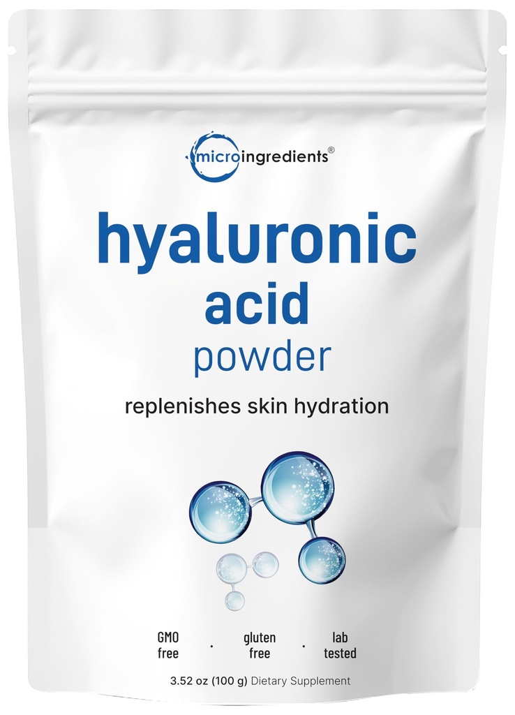 Mikroingredienser Hyaluronsyre Serumpulver, 100 gram | Lav molekylvekt, Kosmetikk Grad | Hudhydrasjon og moistur støtte kosttilskudd | Vegan, vannløselige (innen 2 timer)