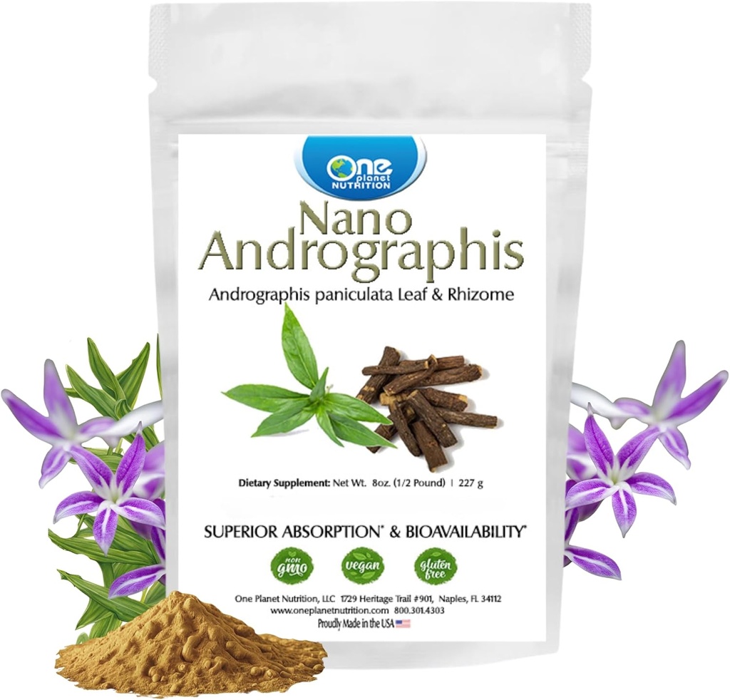 En Planet Nutrition Nano Andrografs pulver 8 oz (227 Serveringer), Nano for forbedret absorpsjon, støtter total velvære, ikke-GMO, Vegan, Glutenfri