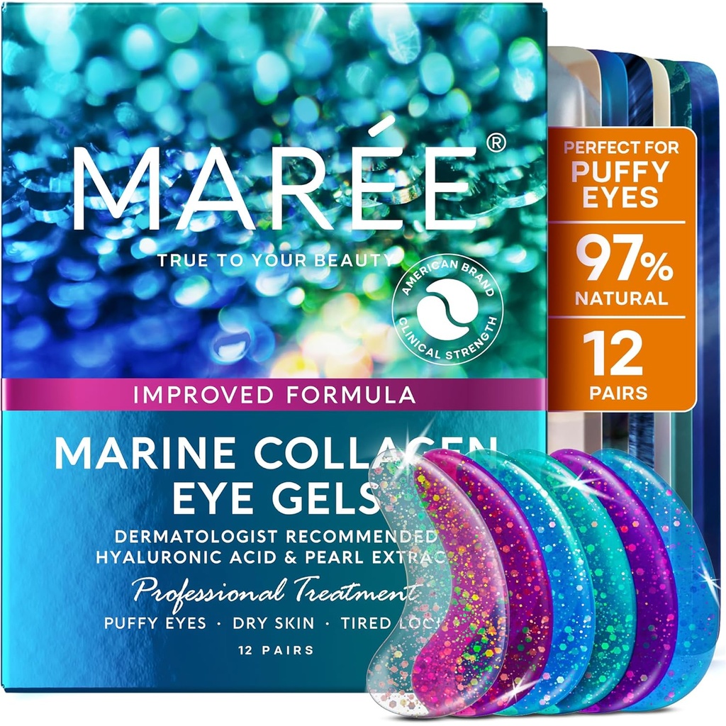 MAREE Eye Gels - Pader under øyet lapper for puffy øyne og mørke sirkler med collagen & hyaluronsyre - Anti krukker under øyemasker hudpleie behandling for puffiness & poser - Parches Para Ojeras
