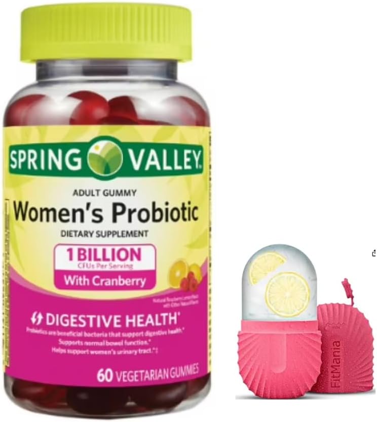 FitMania Spring Valley Kvinners Cranberry Probiotic Supplement Spring Valley Vegetariske gummier, bringebær sitron, 60 greve og en gave is Roller for ansiktet
