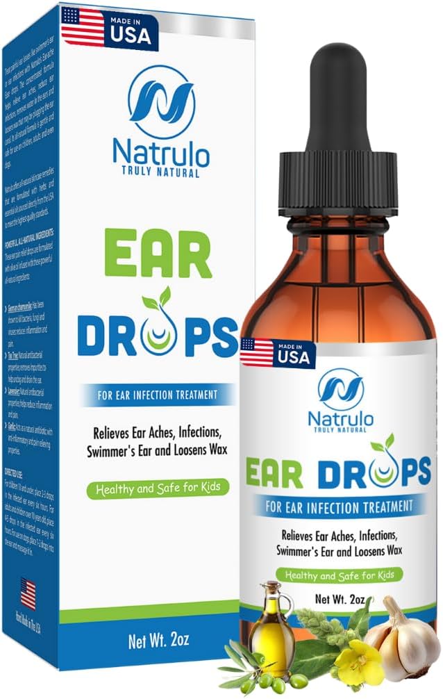 Natrulo naturlig øredråper for øreinfeksjon - homeopatisk, herbal øredobber for voksne, barn og kjæledyr - for ører, svømmer ører, loosen voks - barn trygt øreolje, laget i USA (2 Oz)