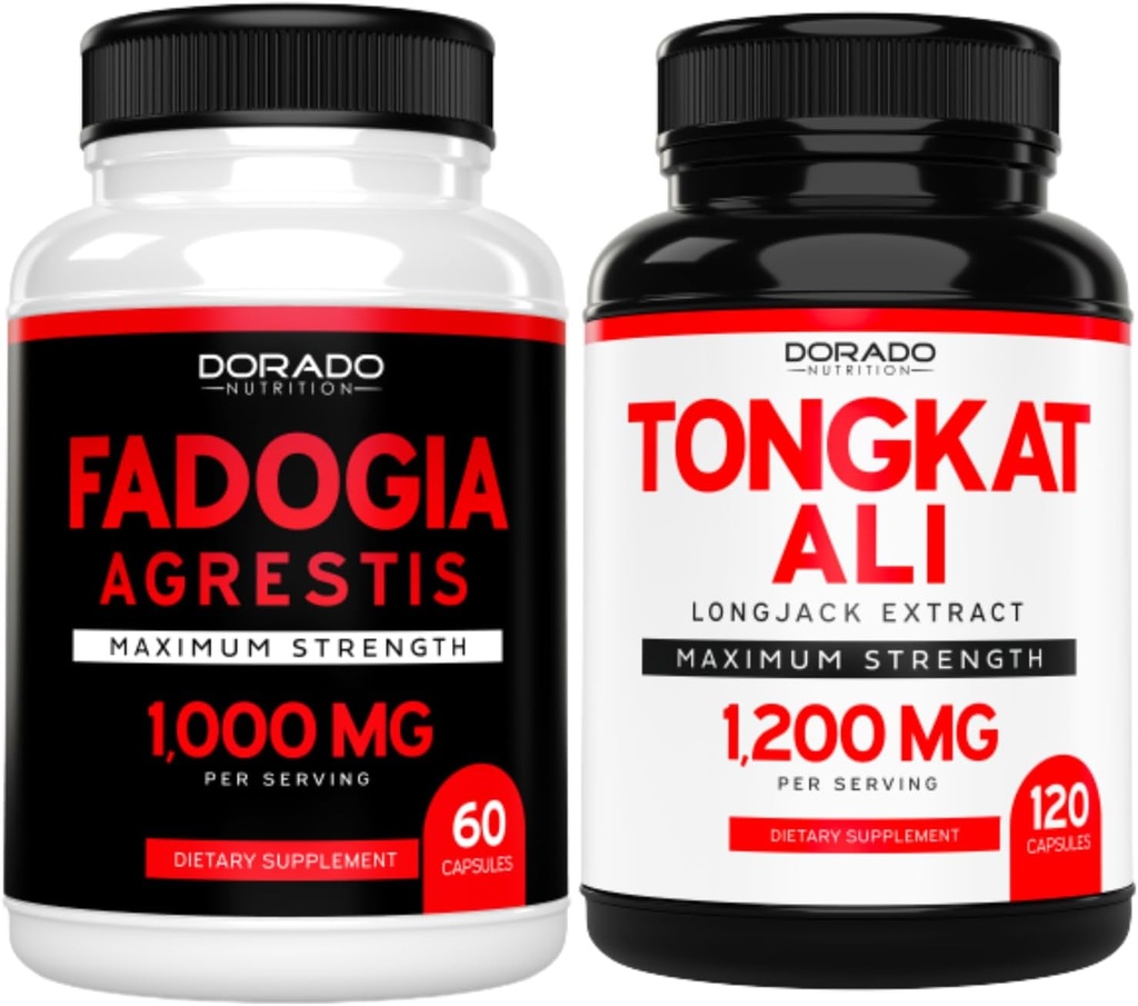 Fadogia Agrestis Extract (60 Count) Maks styrke for Athletic ytelse og muskelmasse og Tongkat Ali for menn (120 kapsler) Longjack Tongkat Ali for menns helse og vitalitet støtte - USA laget