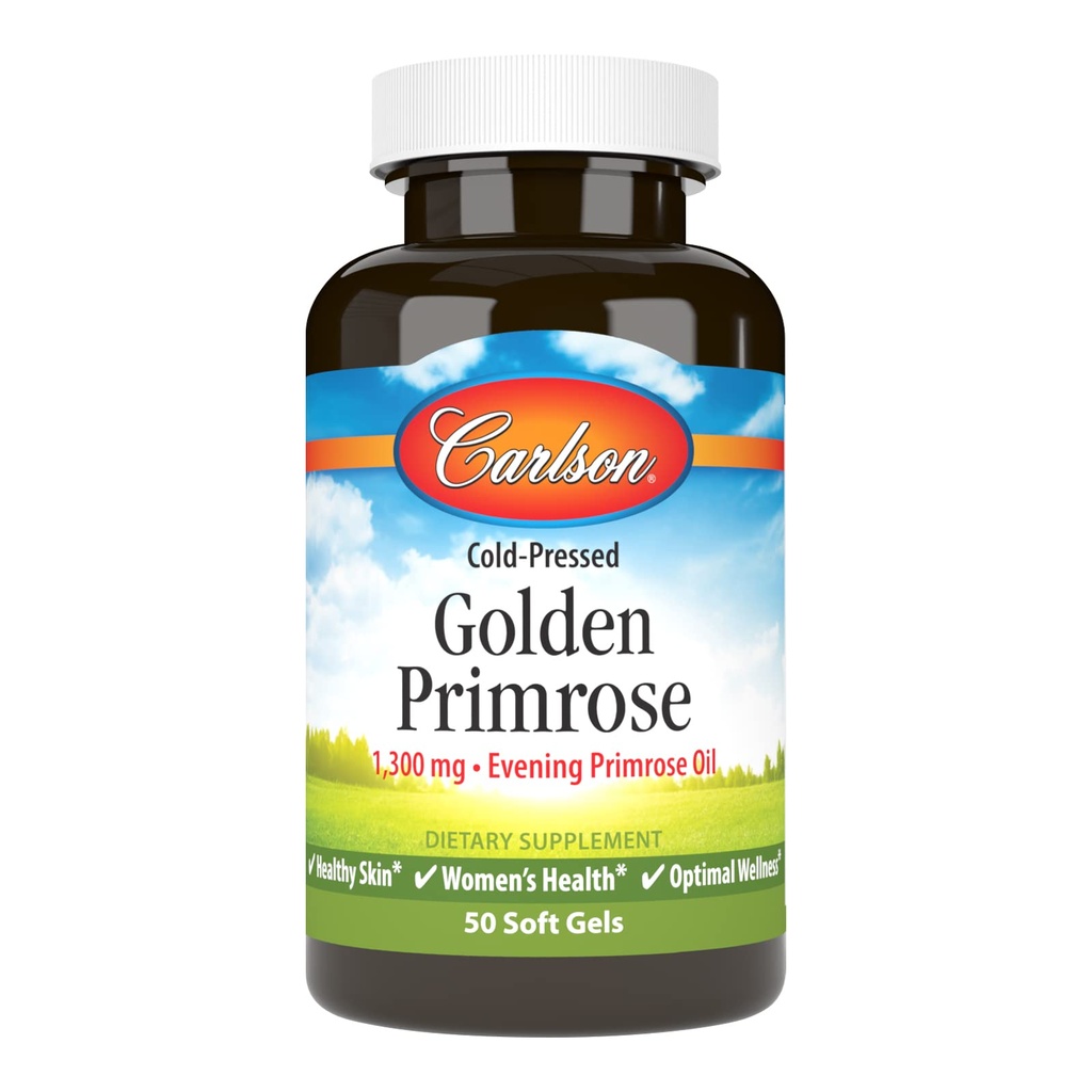Carlson - Golden Primrose, 1300 mg Aften Primrose olje, kaldpresset, sunn hud, kvinners helse og optimal velvære, 50 Softgels