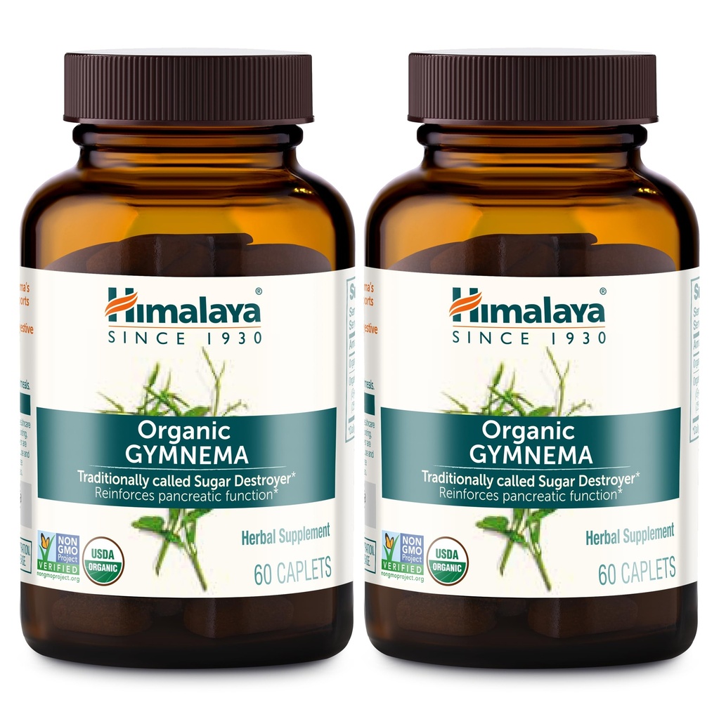 Himalaya Organic Gymnema Sylvestre - Herbal Glucose Metabolism Support - USDA Organic, Non-GMO, Vegan, Glutenfri, 700 mg, 60 Caplets (Pack of 2)