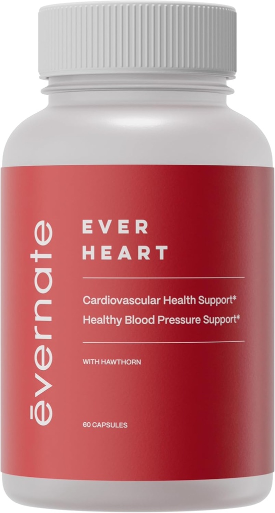 Ever Heart | Blood Pressure Support Supplement | Kombinasjon av hvitløk, hawthorn, Ginkgo biloba, sink, og L-arginin | Ikke GMO, Glutenfri | Lett å svelge & Digest | 60 Kapsler