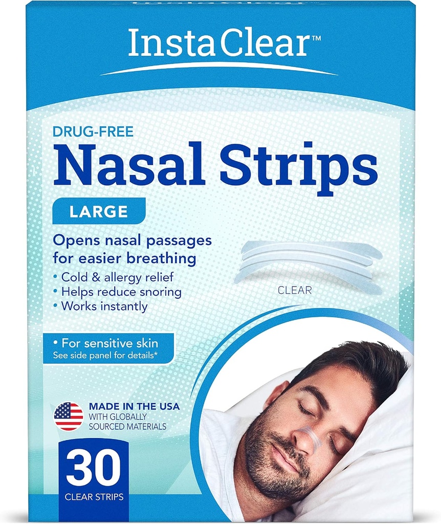 Nasal pustende strimler, Clear Large 30 ct | Virker umiddelbart, Nasal kongestion relief, stopper snorking, kald og allergi