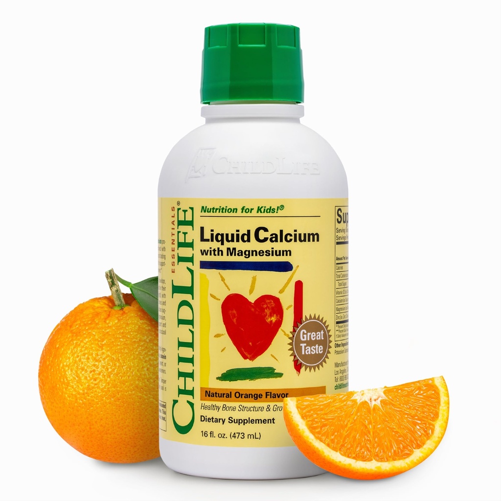 CHILDLIFE ESSENTIALS flytende kalsium Supplement for barn - Babykalsium med magnesium, sink og vitamin D3 - Orange Flavor, 16 fl oz (1 pakke)