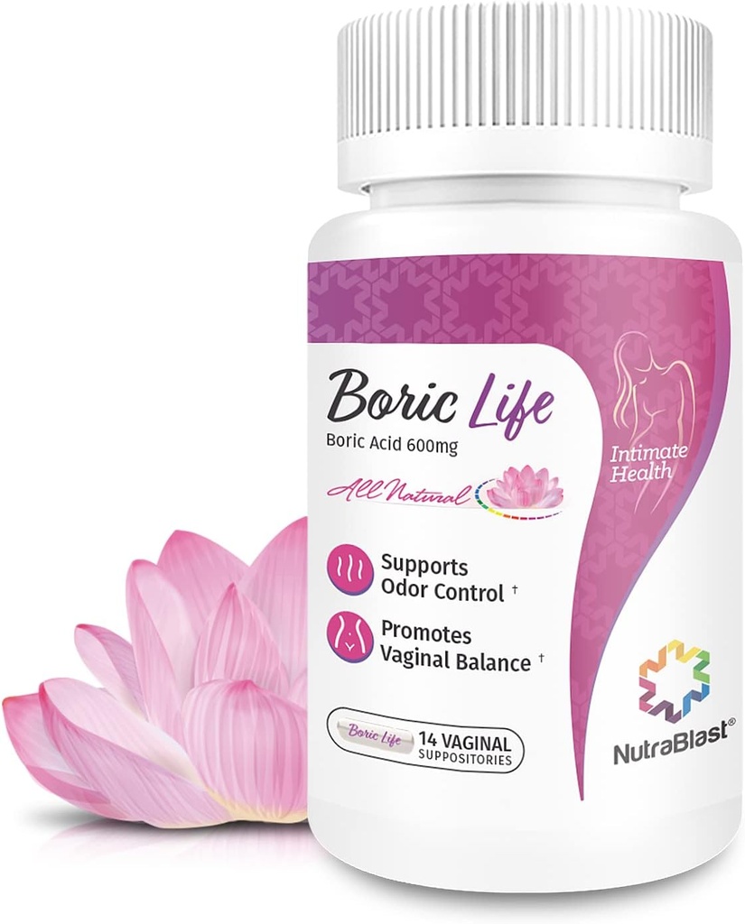 NutraBlast Boric Acid Vaginal Suppositories - 100% ren laget i USA - Borisk liv intimere helsestøtte (14 greve)