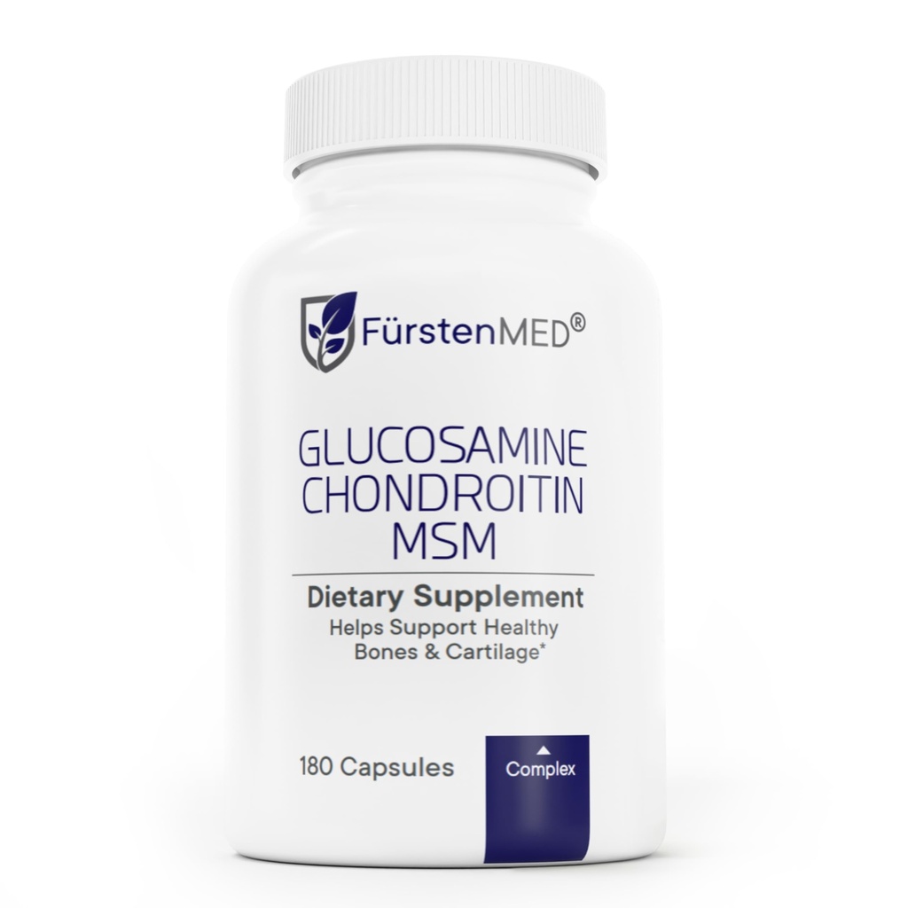 FürstenMed Glucosamine Chondroitin MSM Supplement - Chondroitin & Glucosamine Næringstilskudd for bein og normal Cartilage Helse - Støtte normal felles helse med vitamin C - 180 Kapsler