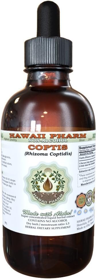 Coptis alkohol-fri flytende ekstrakt, kopi (Rhizoma Coptidis) tørket rot glykeritt Hawaii Pharm Naturlig Herbal Supplement 2 oz