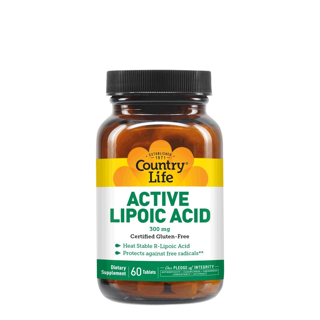 Country Life R-Alpha Lipoic Acid Complex 300mg - Alpha-Lipoic Acid 270mg & R-Lipoic Acid 30mg - Antioksidant støtte - No Yest, Korn, Hvete, Soya, Gluten, Melk - Alpha Lipoic Acid Supplement
