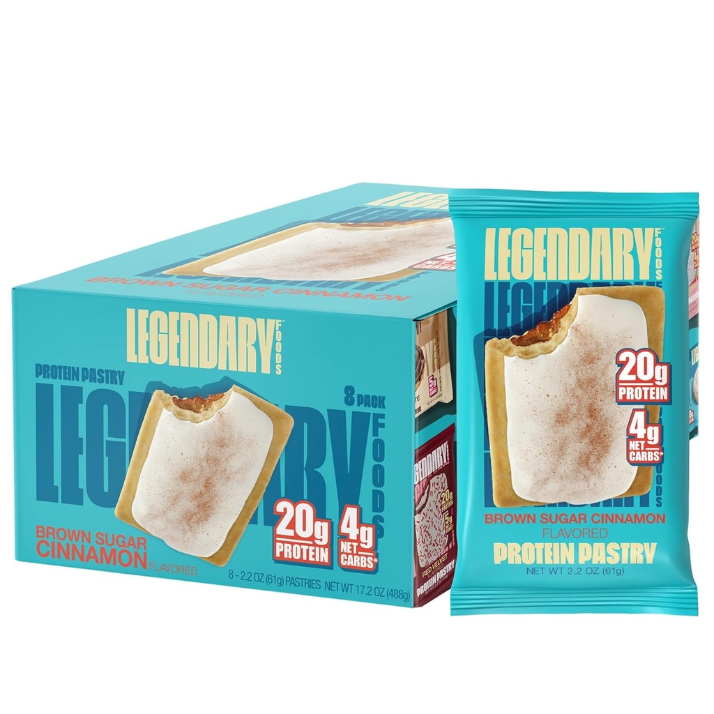 Legendariske matvarer 20gr Protein Pastry 9-Pack Bundle - Lav karbohydrat Tasty Protein Bar Cedric Keto Vennlig, Ingen sukker tilsatt høyprotein frokost Snacks, Glutenfri keto mat - brun sukker kanel