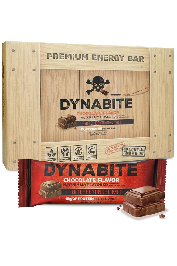 DYNABITE Premium Energi Barer (10 greve, sjokolade) | Lave karbohydrater Protein Barer m/plant-baserte ingredienser | Glutenfri måltid erstatningsbar | Null sukkerproteinbarer | Høye proteinsnacks Måltider