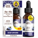 GuruNanda svart frøolje, kaldpresset Nigella Sativa - rik på vitamin D3 5000 enheter, K2 & E, høy tymokinon | Potent antioksidant for immunstøtte, ikke-GMO, 2 floz