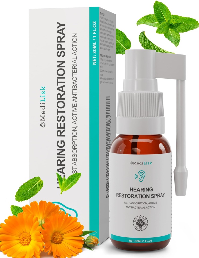 Medilisk hørselsrestaurasjonssprøyte - ørevoks rengjøring og ørepleieløsning | Gratis fra Harsh kjemikalier, Gentle for sensitive ører | Easy Spray Application, 1 Fl.Oz