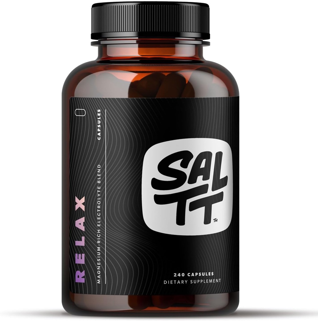 Saltt Relax - Magnesium Capsules Supplement - 203mg Ionisk Magnesium Kloride m/Sodium, Kalium, Elektrolytter - Vegan, Sukker & Glutenfri - 240 Count - by Keto Chow