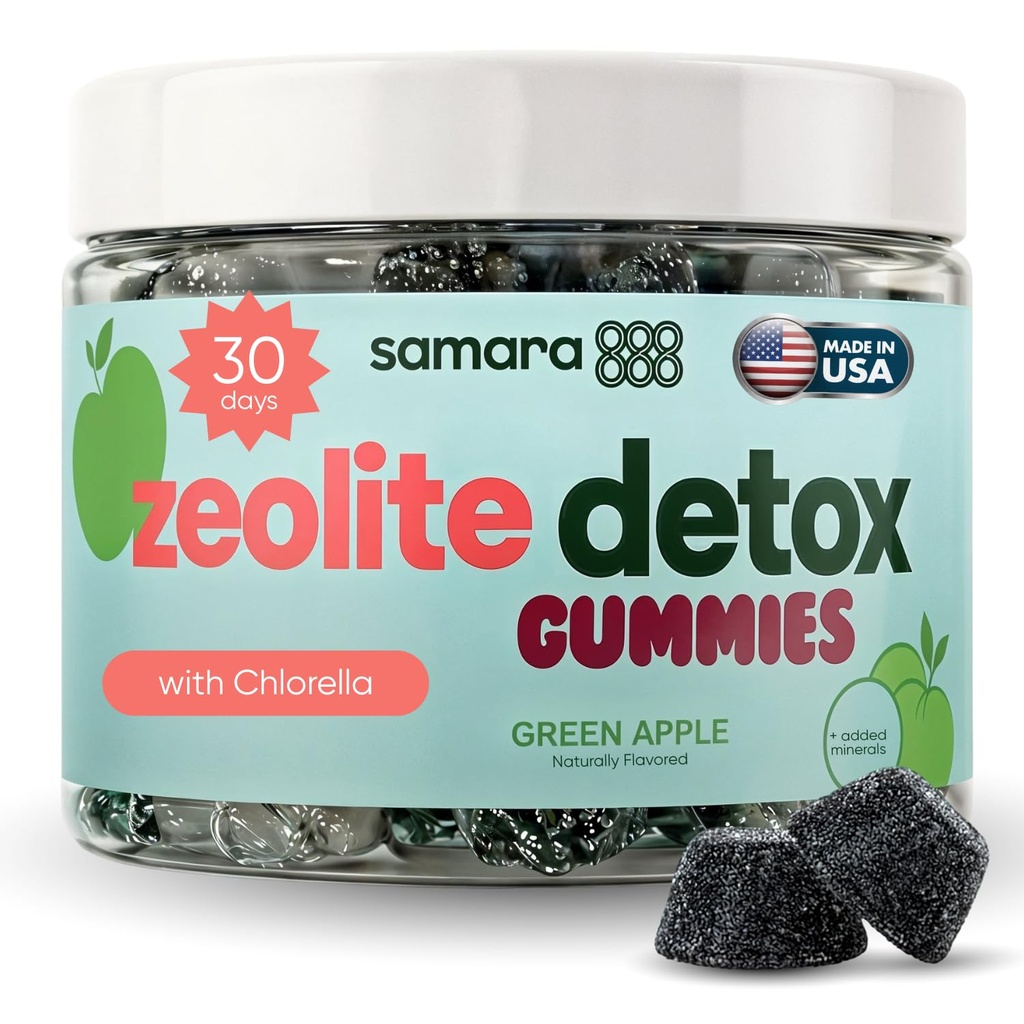 Zeolite Detox for barn og voksne, Heavy Metal Zeolite & Chlorella Detox Gummies, Alternativ til Aktivert Charcoal, Gentle Daily Toxin Cleanse for barn og voksne, 60 Grønn Apple Vegan Gummies
