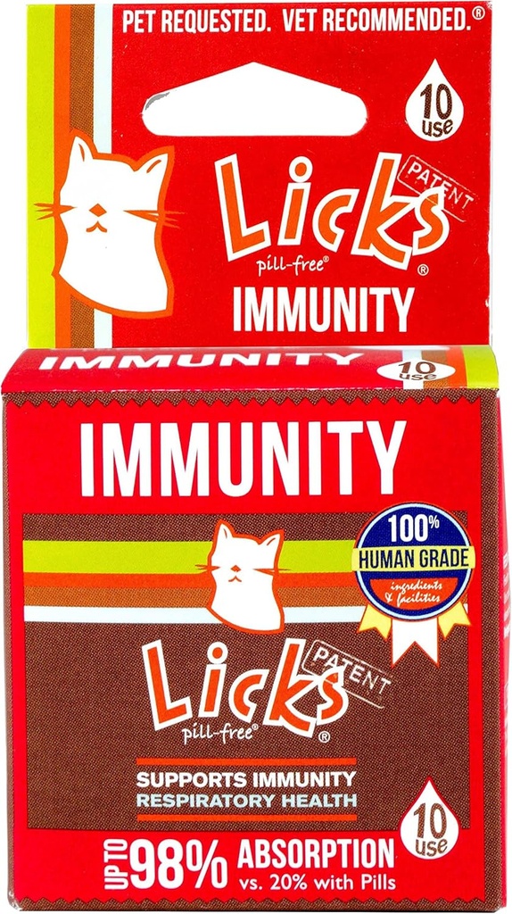 Licks Pill-Free Cat Immunitet - Immunstøtte Kattforsyninger - Respirasjonstilskudd - Helseforsyninger - Gel Packets - 10 Bruk
