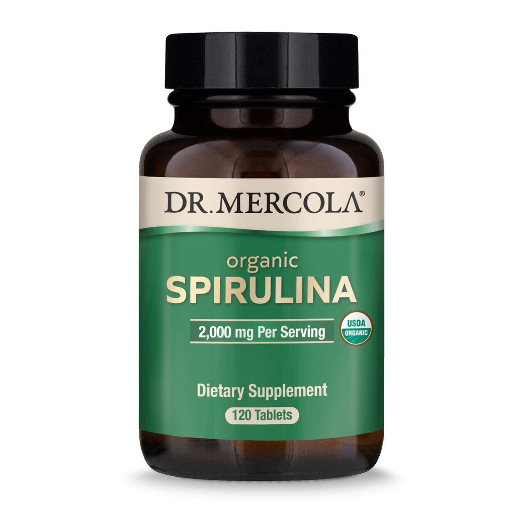 Dr. Mercola Organic Spirulina - 2.000 mg - USDA Organic - Støtter normal avgifts- og immunhelse - Hele maten Superfood - Ikke-GMO, Glutenfri og soya-fri - 120 tabletter