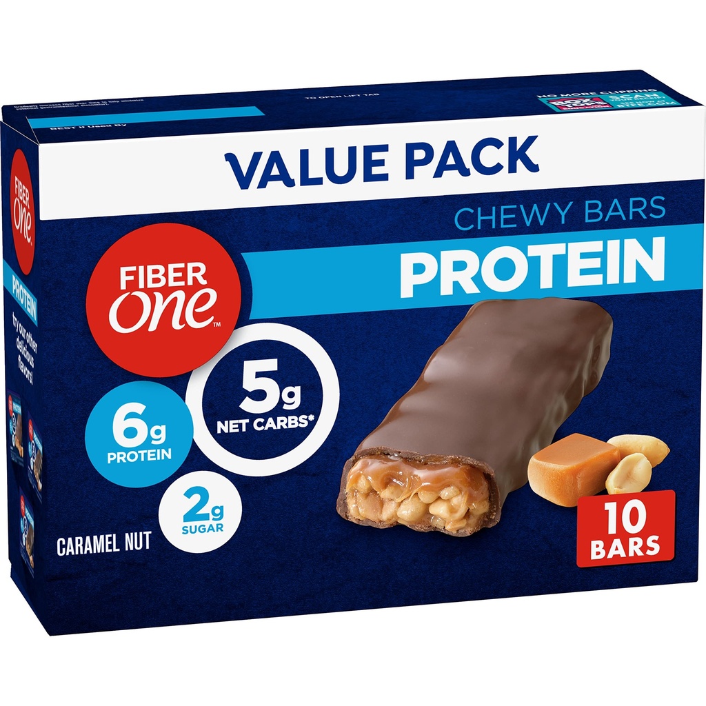 Fiber En Chewy Protein Bars, Caramel Nut, Protein Snacks, 10 ct