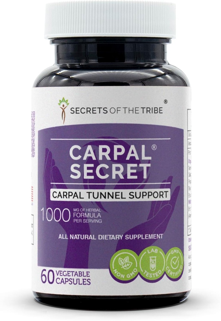 Hemmeligheter i Tribe - Carpal Secret, Carpal Tunnel støtte, Herbal Supplement blanding (60 kapsler)