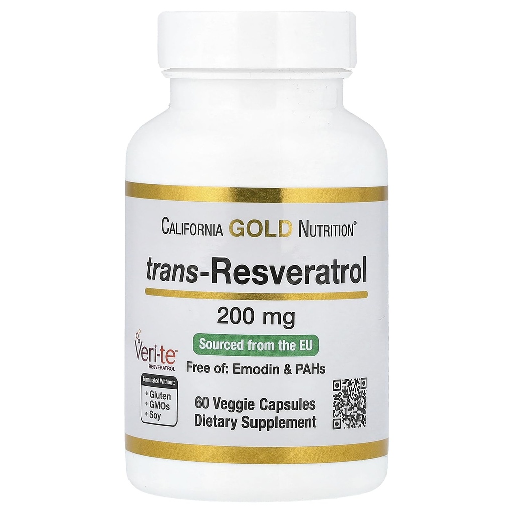 Resveratrol, 98% ren trans-Resveratrol, Gratis Emodin & PAHs, Italiensk Sourced, 200 mg, 60 Veggie kapsler