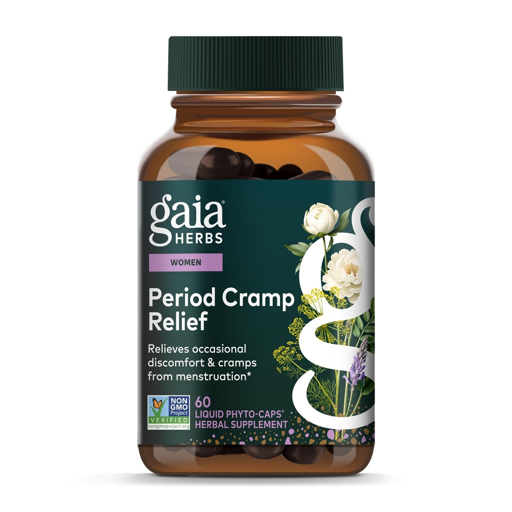 Gaia Herbs Cramp Relief - Herbal kosttilskudd for hormonbalanse og periode Cramp Relief - laget med organiske lakrisrot, hvit peony rot, gurkemeie og mer - 60 vegankapsler (60 serveringer)