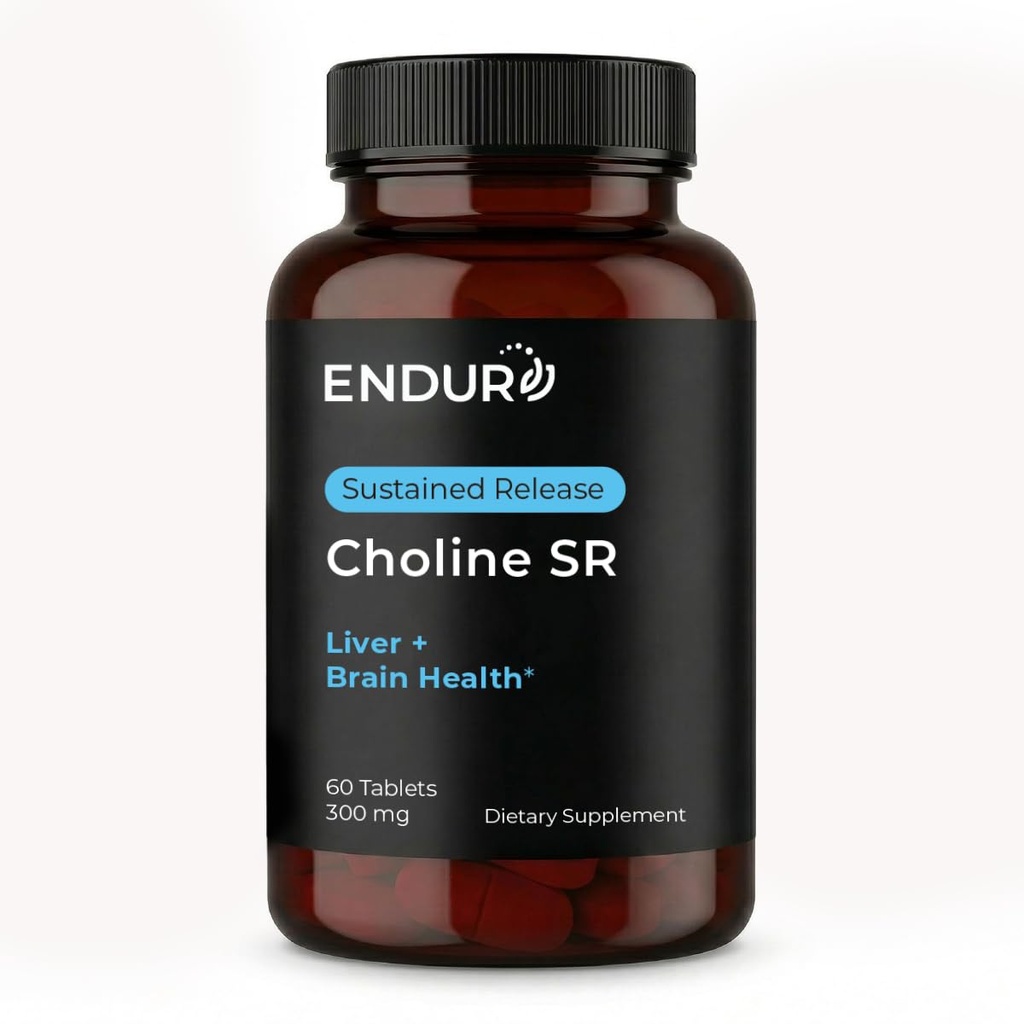 Endur Choline L(+) Bitartrate, frigjøring Brain & Liver Support Supplement, Prenatal Trygg, Vegan, Ikke-GMO, Glutenfri, 300 mg (60 tabletter)