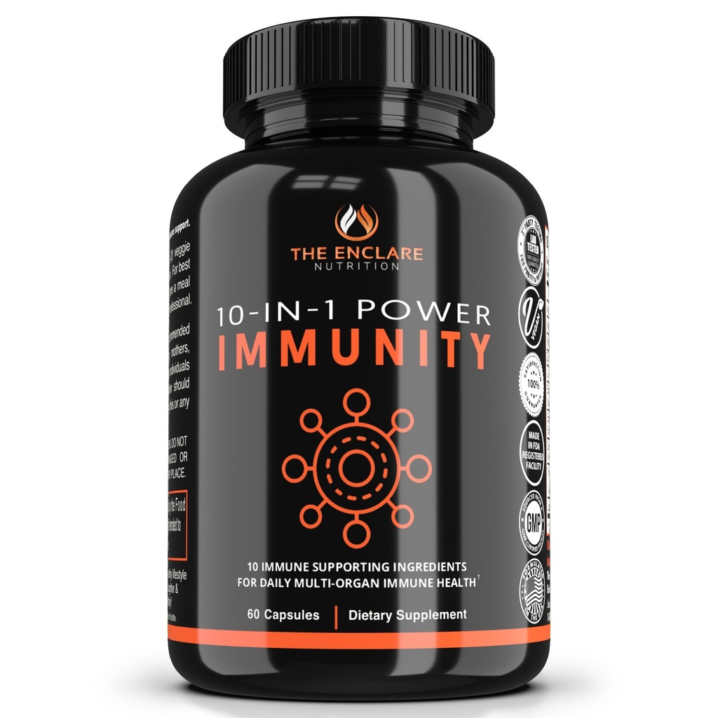 ENCLARE NUTRITION 10 i 1 immunstøtte Booster Supplement med Echinacea, vitamin C og sink, gummer, ginger, B6, eldrebær for voksne immunforsvar vitaminer, laget i USA Veg Cap 60 Ct (1)