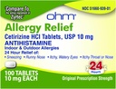 Ohm Cetirizine 10 mg tablett - Heldag Allergi Relief - 100 greve - Anti-Histamin for Hay Fever, Pollen, Tørr kløende øyne - Effektiv relief fra hele dagen Allergier