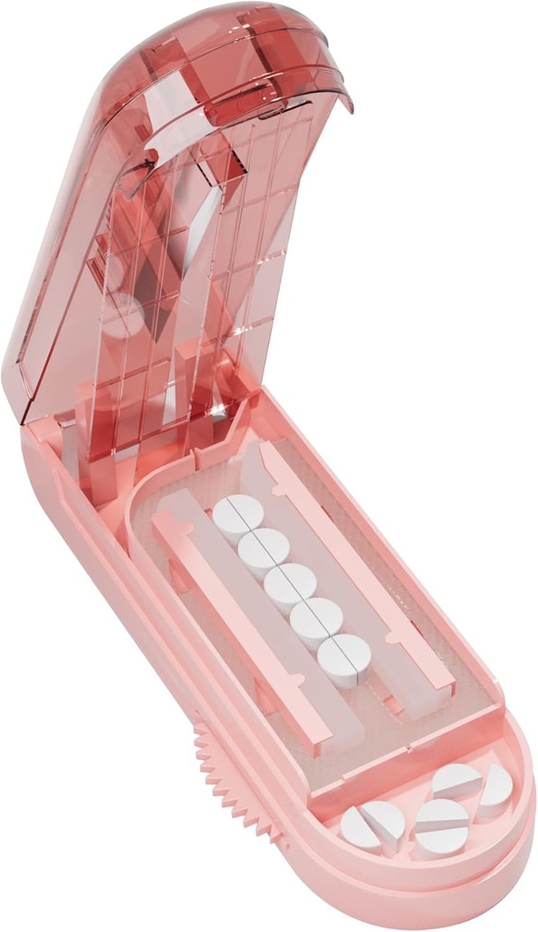Pill Cutter Splitter for små og små piller, Pill Splitter nøyaktig skjære flere piller på én gang for store og små medisiner, Sharp Blade med sikkerhetsvakt (Pink)