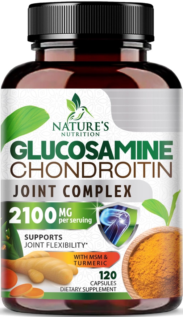Glucosamine Chondroitin MSM 2100mg kompleks - felles støtte Supplement for felles mobilitet og komfort for menn og kvinner med gurkemeie og boswellia, trippel styrke glucosamintilskudd - 120 kapsler