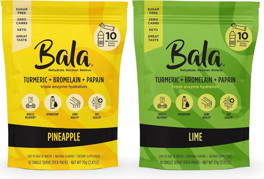 BALA pulverpakker, sukkerfri, Hydration Mix for Gut helse, naturlige flavors, 20 Pack Bundle