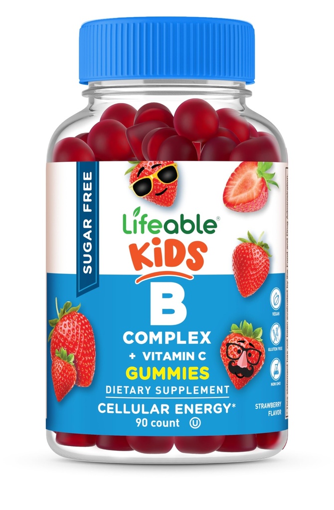 Livbart sukker Gratis vitamin B-kompleks for barn | B-kompleks med vitamin C | Great Tasting VIT B-kompleks vitaminer | Energi og Nerve Support | Kids B-vitaminer Complex for gutter og jenter | 90 Gummies