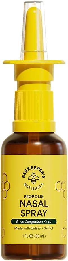 Beekeepers Naturals Nasal Spray for voksne med Propolis, Xylitol & Saline, Rykker Nasal Congestion, Moisturizes Sinus Canal, & Decongest Sinus Cavities, 1 fl oz