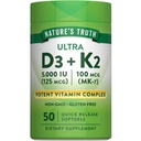 Naturens sannhet vitamin K2 MK7 Kompleks | 100 mikrog | 50 Softgels | med D3 | Ikke-GMO & Glutenfri Supplement