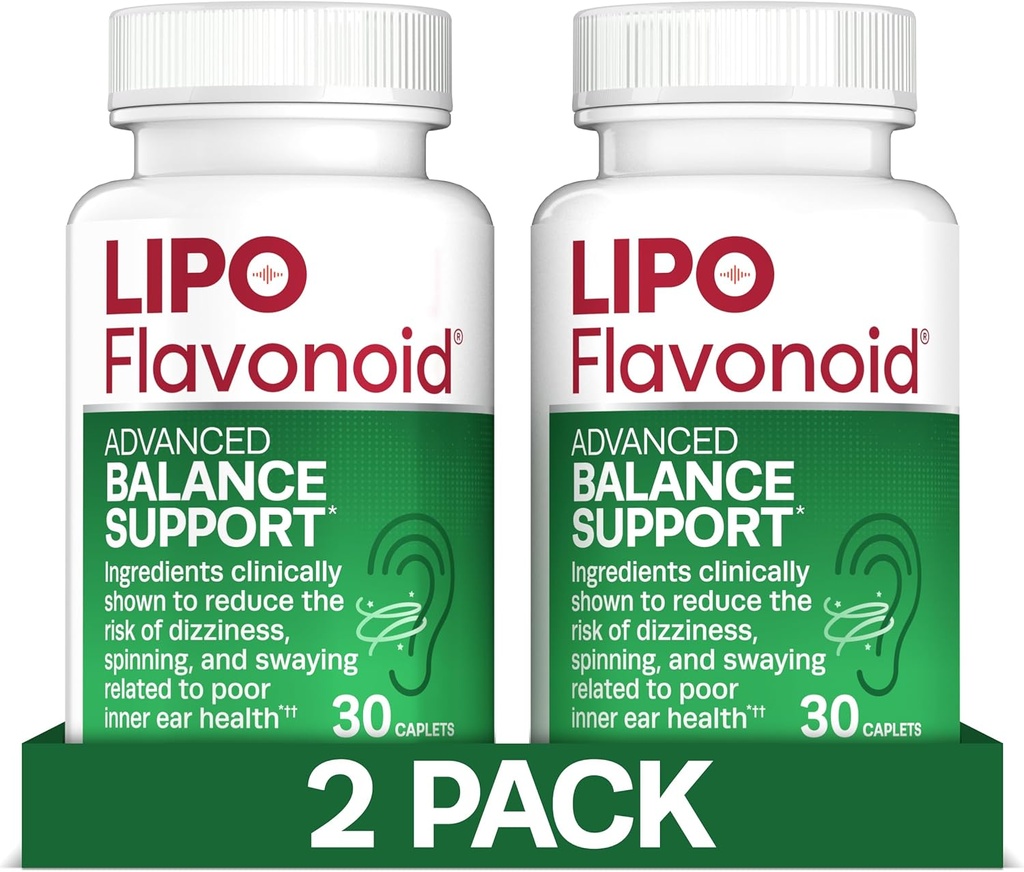 Lipo-Flavonoid Balance Support for Vertigo & Squirt Relief - klinisk testet formel med Ginkgo Biloba & Vitamin D & B kompleks - Indre øre helse og balanse støtte - 30-talls - 2-Pack