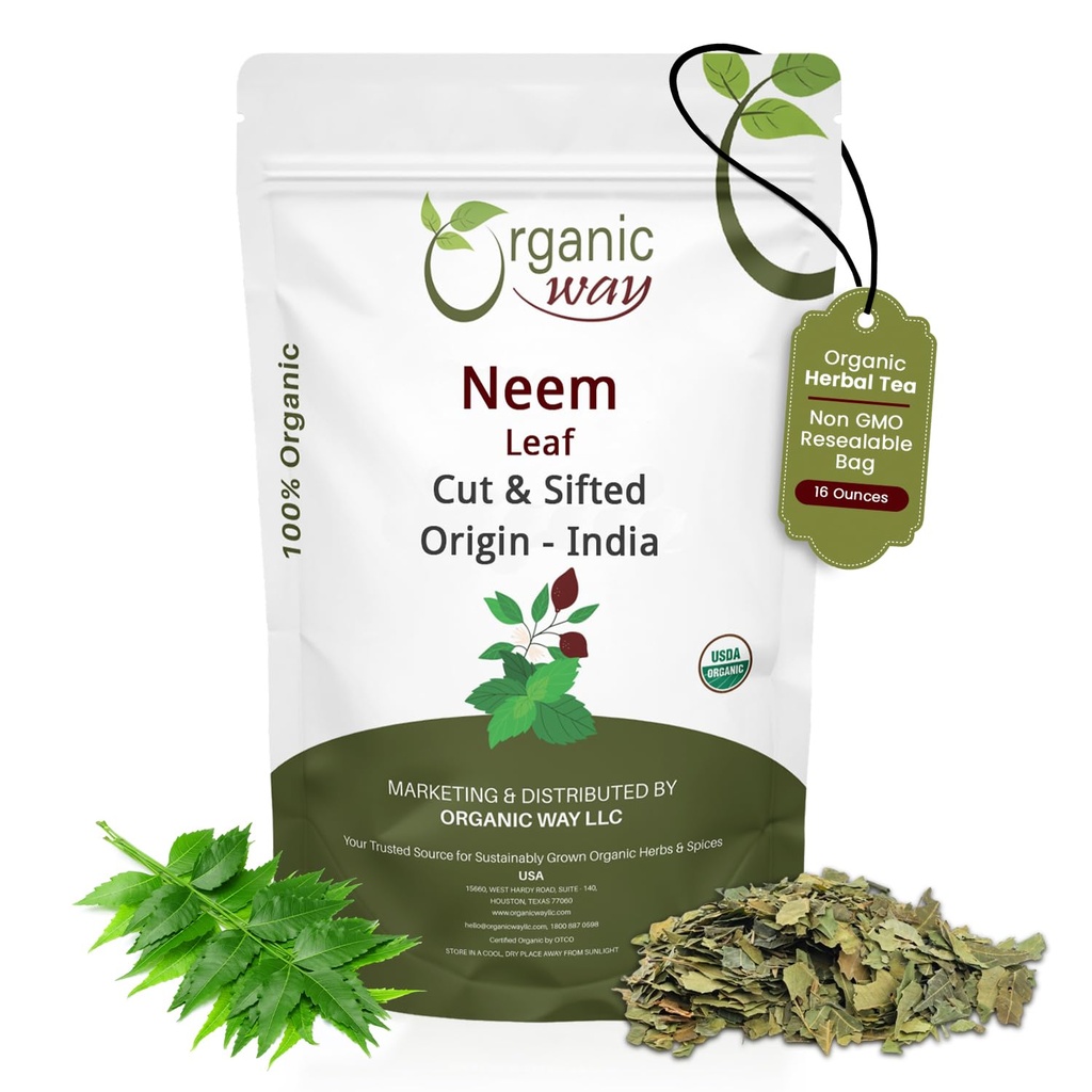Økologisk måte Neem Leaf kutte og snirret | Herbal te | Premium Neem Leaf | USDA sertifisert | Ikke GMO & Glutenfri | Opprinnelse - India (16 oz - 1 lbs)