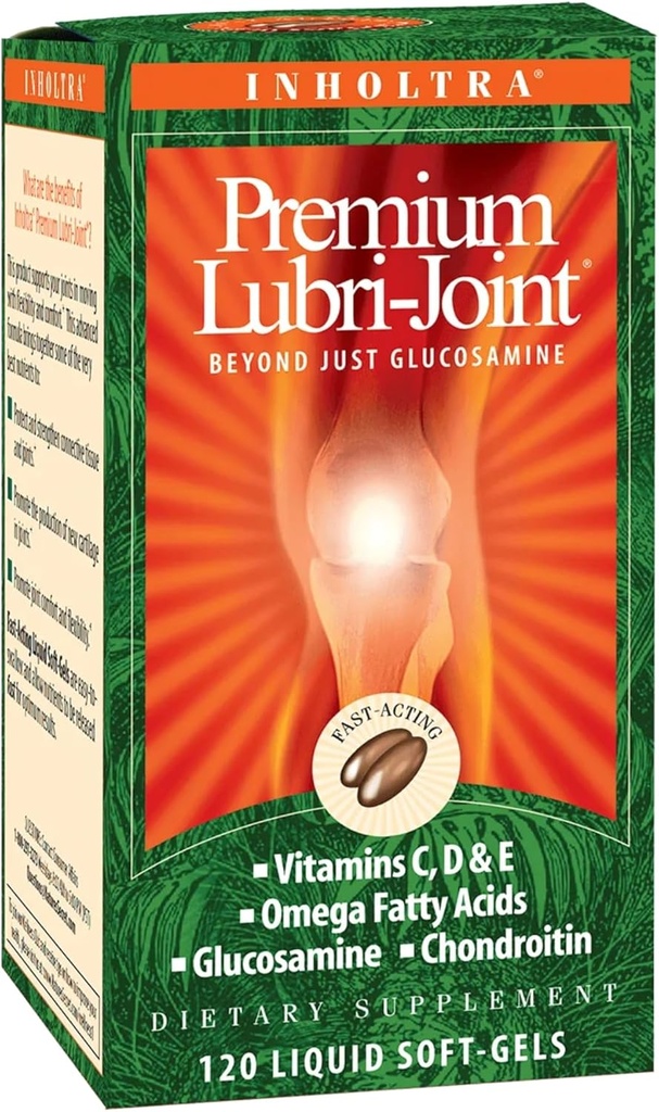 Inholtra Premium Lubri-Joint - 120 flytende Soft-Gels - med glukosamin, Chondroitin, Omega fettsyrer + vitaminer C, D & E - 40 serveringer