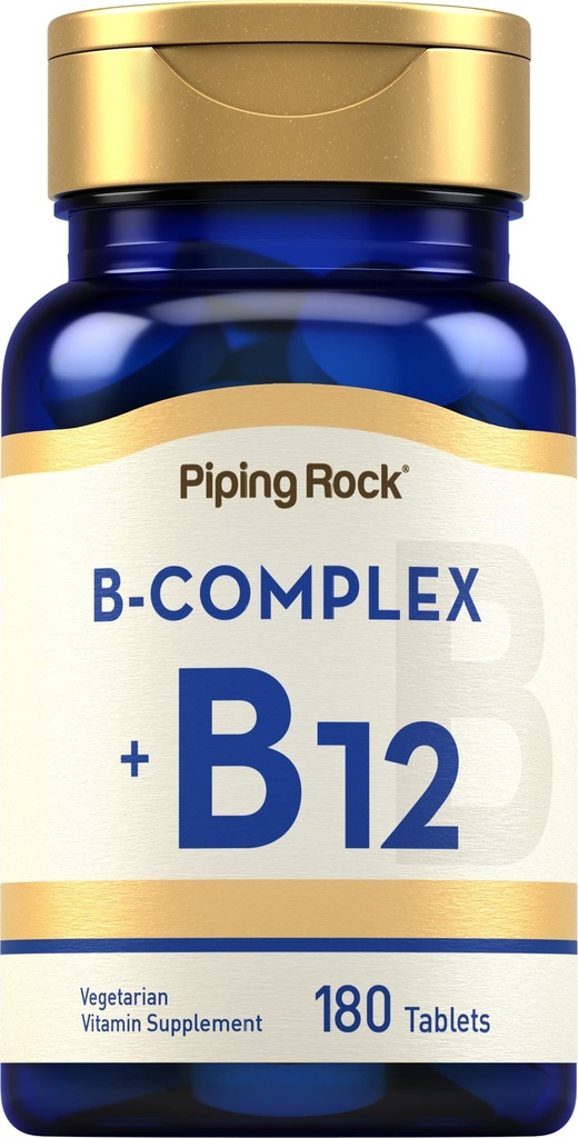 Piping Rock Vitamin B Kompleks | 180 Tabletter | Med B12 | Vegetarisk, Ikke-GMO, Soja Gratis Supplement